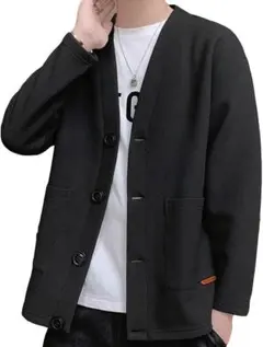 カーディガン メンズ ジャケット 大きいサイズ 柔らかで着心地のいい Mブラック