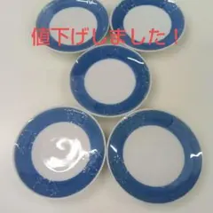 青と白の花柄陶器皿5枚セット