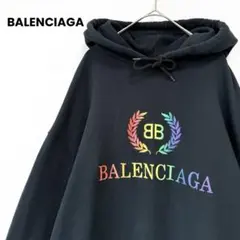 6555【美品】ジバンシー GIVENCHY レインボー刺繍ロゴパーカー 黒