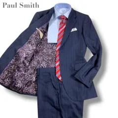 美品✨ポールスミス セットアップ スーツ シルク混 ストライプ ネイビー M
