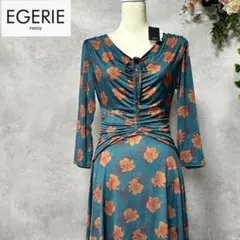 【新品】EGERIE フラワープリント 膝下ワンピース 七分袖　ストレッチ