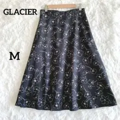 グラシア【M】フレアスカート 花柄 黒 ブラック 白 清楚 上品 ミディ丈
