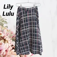 Lily Lulu【F】ひざ丈スカート♡チェック柄♡紺白赤♡ウエストゴムのサムネイル
