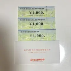 ビックカメラ・コジマ株主優待券　3000円分　26年5月末まで