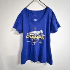 Fanatics V 넥 반팔 티셔츠 M 블루 코튼 캐주얼