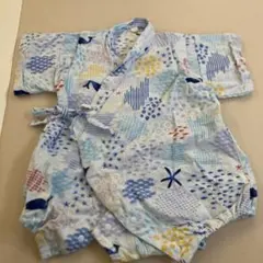 ベビー甚平 70cm 綿100% 青系　お魚柄