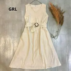 GRL／ノースリーブワンピ／リネン混合／シンプル／お洒落／Lサイズ／a1425㊴
