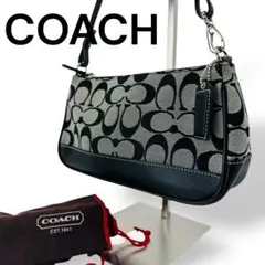 美品　COACH コーチ　シグネチャーキャンバスレザーハンドバッグワンショルダー