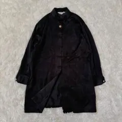 【デザインブラウス】チャイナカラー　金ボタン　ロング　黒　Ｆ　古着