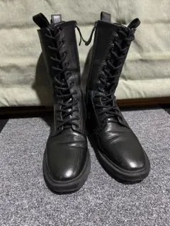 ZARA ブラックリアルレザー レースアップブーツ 編み上げブーツ