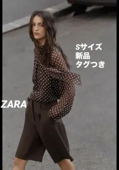 ZARA リボン付きドットプリントブラウス - メルカリ