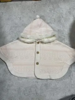 COMME CA ISM ベビーポンチョ フリース素材 ピンク系 70-80cm