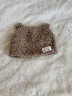 ベージュ耳付きニット帽 ベビー