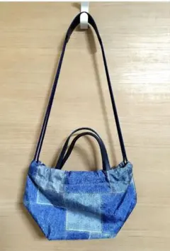 ラシット russet ミニトートショルダーバッグ パッチワークデニム風 ブルーのサムネイル