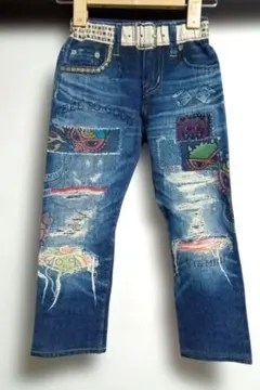 美品♡ヒステリックミニ♡ダメージ風デニムプリントレギンスパンツ♡100サイズ