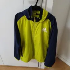 adidas フード付きウィンドブレーカー ライムグリーン/ネイビー　160