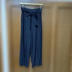 ダークブルー ワイドパンツ リボン付き