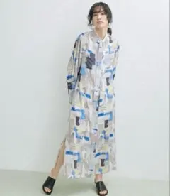 アダムエロペ　ボリュームスリーブプリントワンピース　23SS