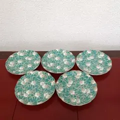 第一陶器　明宝窯　緑彩山茶花　和皿　小皿　5枚組　未使用品のサムネイル