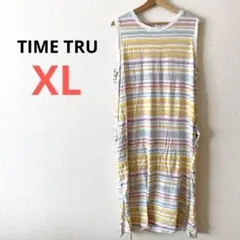 希少⭐️TIME TRU【XL】カラフルストライプノースリーブワンピース
