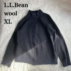 エルエルビーン ドライバーズニット　ウール　ネイビー ジップアップ XL xl