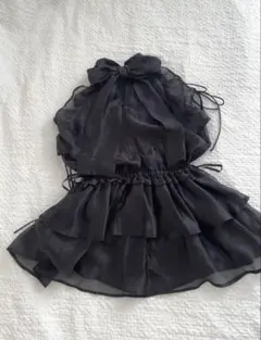 NICE CLAUP アメスリバックリボンミニワンピース　ブラック