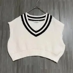 ツーピンク　Vネックニットベスト　白 (ネイビー) Mのサムネイル