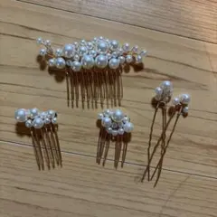 パール髪飾り ヘアピン ヘアアクセサリー ヘッドドレス 5点セット ゴールド