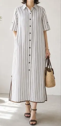 モラビトMORABITOストライプ シャツワンピース 38 2WAY袖 美品 2026年最新】MORABITO 柄：ストライプ レディース 半袖 シャツ