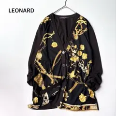 LEONARD レオナール カーディガン 花柄 チェーン柄 Vネック Mのサムネイル