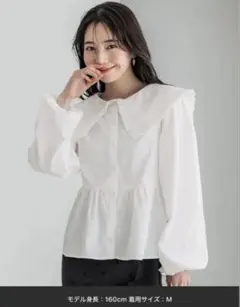 coca ビッグカラー切り替えギャザーブラウス