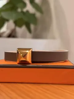 ☆美品【HERMES】モールH レザーベルト エトゥープ／ローズサクラ