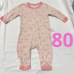 UNIQLO 80 花柄ロンパース ピンク系 長袖