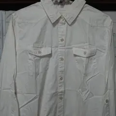 ホワイト ポケット付き長袖シャツ3L