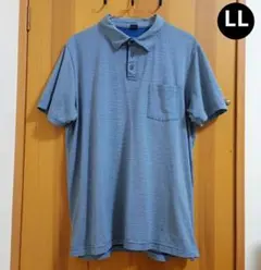 LLサイズ ボーダー ポロシャツ 半袖 ブルー系
