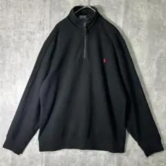 POLO RALPH LAUREN スウェット ハーフジップ 刺繍ロゴ 黒赤 L