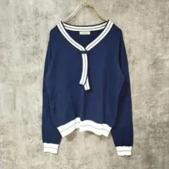【美品】humpy 長袖ニット ネクタイ トップス カットソー ネイビー 44