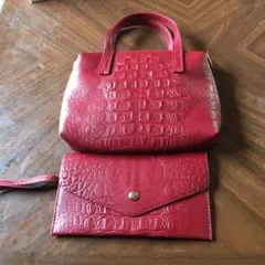 昭和レトロ　新品未使用　合皮バッグ　＋　ポ-チ