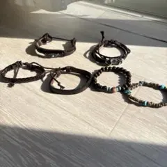 木製とビーズのブレスレット5点セット
