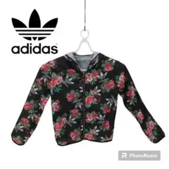 M2-00605 adidas パーカー レディース L相当 黒 花柄 T-3