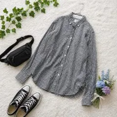 ビューティーアンドユース ꕤ リネンスリムシャツ チェック 総柄 ボタンダウン