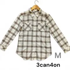 【3can4on】チェックシャツ 長袖 ブラウン系 Mのサムネイル