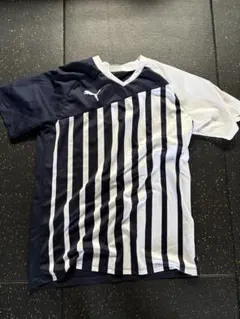 PUMA ストライプシャツ XL ネイビー/ホワイト