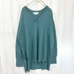 【美品】ミッシェルクラン Vネック チュニック丈 ニット グリーン 38 Mのサムネイル