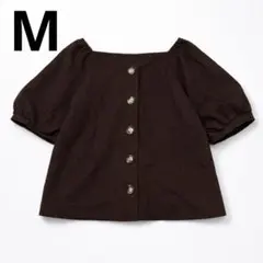 GRL【M】ブラウス 前開き ボタンデザイン パフスリーブ 半袖 スクエアネック