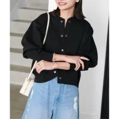 ウォッシャブルカーブスリーブクロップドカーディガン