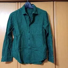 UNIQLO キッズ 150cm 緑と黒のチェック　長袖シャツ