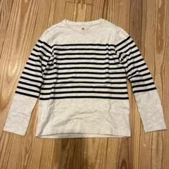 UNIQLO 長袖カットソー 130cm グレーとネイビーのストライプ