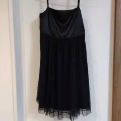 キャミワンピース 黒 サテン チュール　S