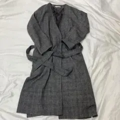 チェック柄ロングコート ウール混